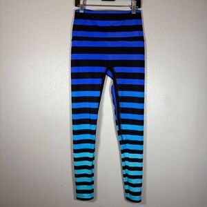 K-DEER Jennifer Signature Stripe Leggings High Waisted Blue Ombre Ankle Small